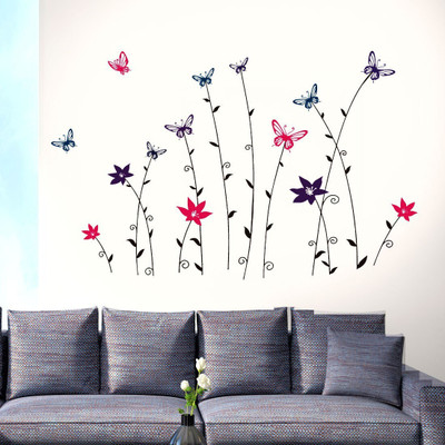 walkart 2.54 cm decorative flower with butterflies Removable Sticker(Pack of 1)