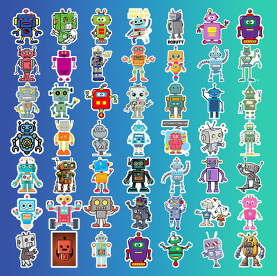 SoFFXia 5.5 cm Cool Robot Stickers Decals, Random Sticker for Bottles Laptop Computer & More Non-Reusable Sticker(Pack of 45)