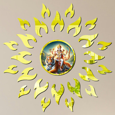 Dreamydecals 46 cm NEW2025_3D Ayyappan Ayyappa Wall Sticker Golden Mirror Shine Wall Decoration Art Self Adhesive Sticker(Pack of 2)