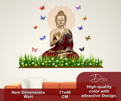 DivineDesigns 46 cm Red Gautam Buddha with Butterflies Wall Sticker Self Adhesive Sticker(Pack of 1)