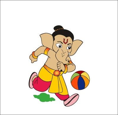 Sahaj Décor 18 inch Bal Ganesha Wall Sticker|Lord Ganesha Foot Ball|For Home Size (18x24 inch) Self Adhesive Sticker(Pack of 1)