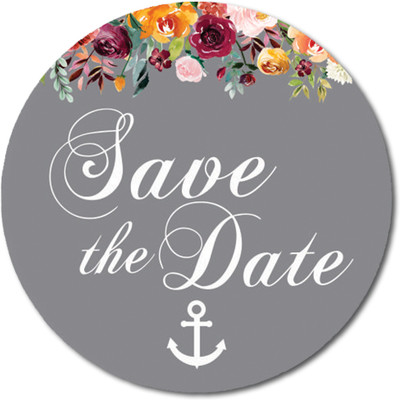 Darling Souvenir 5 cm Light Gray Round Floral & Anchor Save The Date Stickers DIY Envelope Seals Self Adhesive Sticker(Pack of 45)