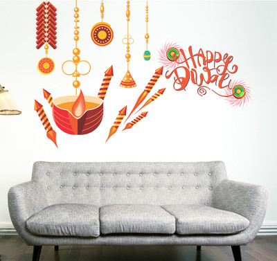 HAPPYSTICKY 80 cm Happy Diwali Removable Sticker(Pack of 1)