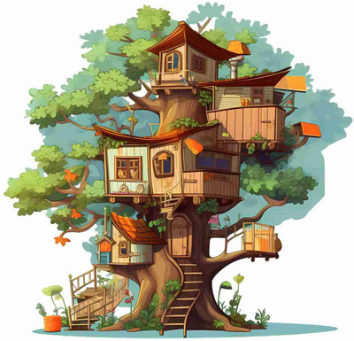 SkyOlla 60 cm Tree House Sticker – Self Adhesive Vinyl Décor for Kids’ Room, Nursery Room Self Adhesive Sticker(Pack of 1)