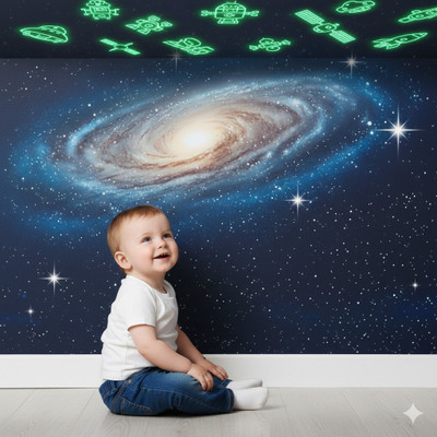 Kesar Desgins 30 cm galaxy night glowing Star Glow in the Dark Sticker(Pack of 6)