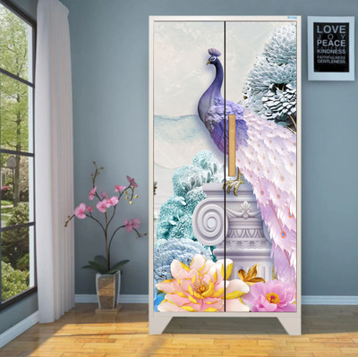 We Kreate 213 cm 3D Embossed Peacock Almirah wallpaper Self Adhesive Sticker(Pack of 1)