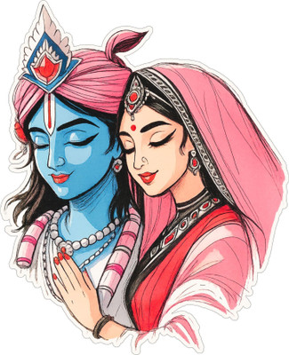 STIXY 15 cm Radha Krishna Couple Love Vinyl Sticker – Water Resistant Spiritual Design Self Adhesive Sticker(Pack of 1)