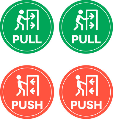 ASW 3.6 inch Vinyl Sticker – Self-Adhesive Waterproof Instruction Label Pull/Push- Round Non-Reusable Sticker(Pack of 4)