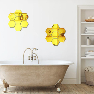 Bnezz 12.1 cm 14HexagonGold Self Adhesive Sticker(Pack of 14)
