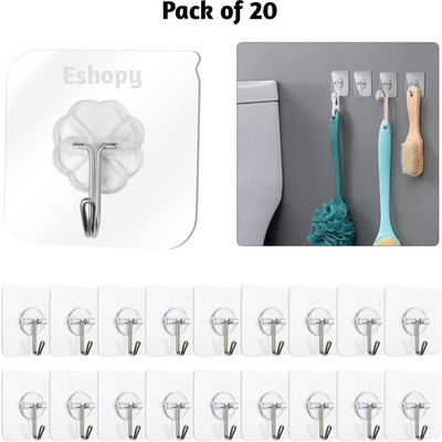 Geekprep 5.5 cm Multi Purpose sticky transparent hook Stickers PIN20.107 Self Adhesive Sticker(Pack of 20)