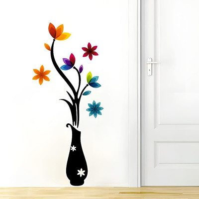 Good Think 91 cm Printed flower Pot Self Adhesive Sticker(Pack of 1)