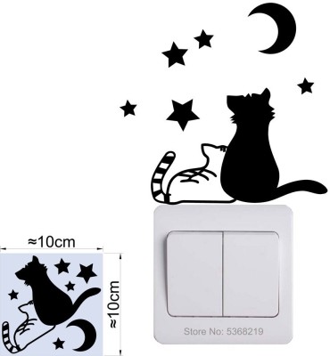 Xskin 15 cm Cat Love Moon Sight Switch Board, Wall Sticker Easy to Apply and Remove Self Adhesive Sticker(Pack of 1)