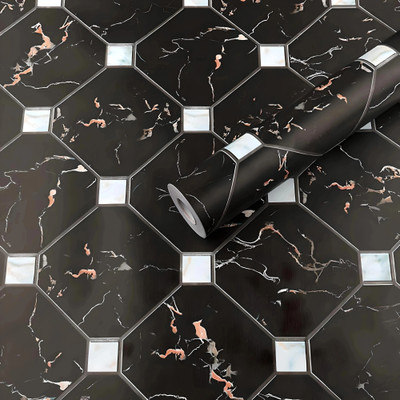 Flipkart SmartBuy 100 cm Black Marble Tiles Peel and Stick Self Adhesive Wallpaper (100CM X45CM) Self Adhesive Sticker(Pack of 1)