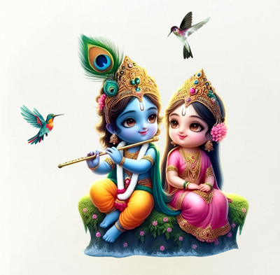 Krishna Sticker 60 cm Radha Krishna Self Adhesive Sticker(Pack of 1)