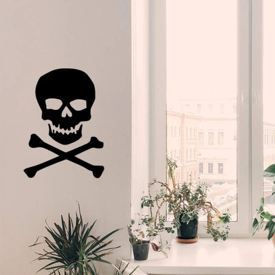 SnappyVinyl 29 cm Jolly Roger Skull Crossbones Pirate2 Self Adhesive Sticker(Pack of 1)