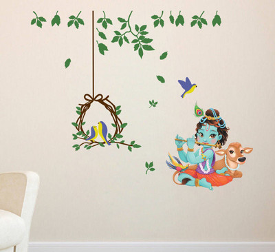 DreamKraft 48 cm TREE WITH KRISHNA DESIGN Wall Sticker Self Adhesive Sticker(Pack of 1)