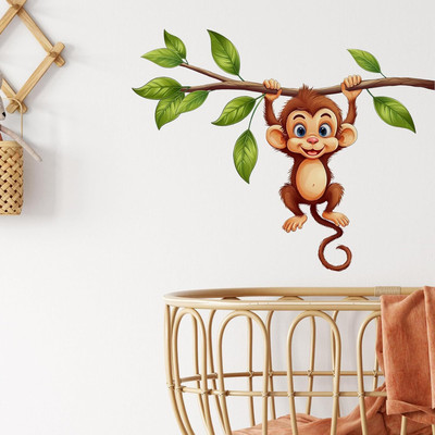 Inkfence 70 cm Monkey on Branch Wall Stickers Nursery Animal Self Adhesive Sticker(Pack of 1)