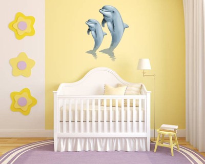 Jump up 30 cm Jumping Dolphins Multicolour Wall Sticker Self Adhesive Sticker(Pack of 1)