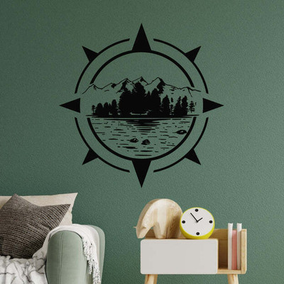 Xskin 33 cm Mountain And Trees Compass Self Adhesive Sticker(Pack of 1)