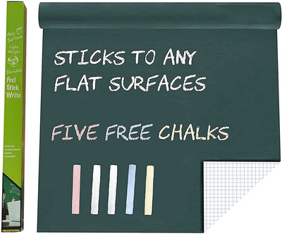 GRANTHI ENTERPRISE 200 cm Green Board Wall Sticker Removable Decal Chalkboard with 5 Chalks for Kids,Home Chalkboard Sticker(Pack of 1)