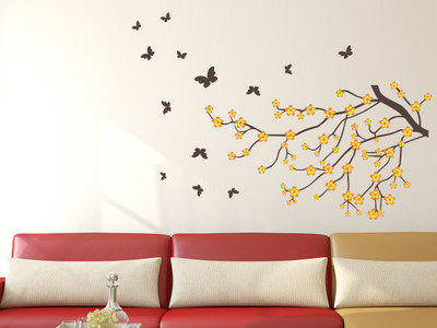 MIIKOR 180 cm Tree & Butterfly | Non-Reusable Stickers Self Adhesive Sticker(Pack of 1)