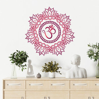 Decal O Decal 35 cm Sacred Om Mandala|Lotus Mandala Spiritual Wall Decor for Meditation & Yoga Room Self Adhesive Sticker(Pack of 1)