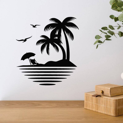SnappyVinyl 27 cm Palm Tree Seagulls Relax Travel Sea Ocean Wall Sticker PVC Vinyl Self Adhesive Sticker(Pack of 1)