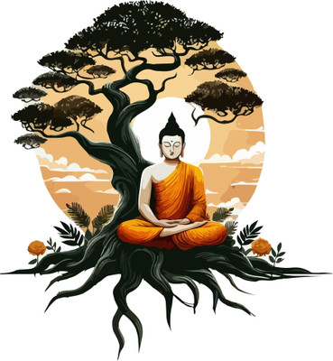 CreativeEdge 61 cm Buddha sitting under a bodhi tree Self Adhesive Sticker(Pack of 1)