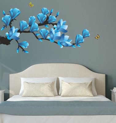walkart 2.54 cm bluish flowers and buds in your room Removable Sticker(Pack of 1)