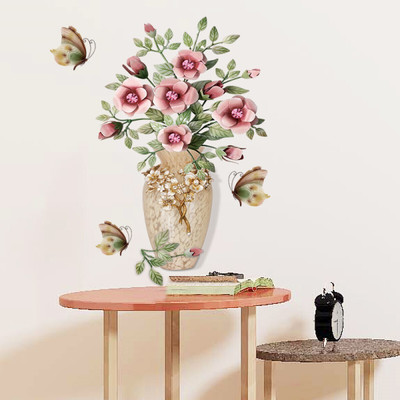 Indian Royals 60 cm Multi Flowers with Designer Vase Self-Adhesive, Self Adhesive Sticker(Pack of 1)