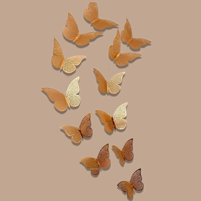 JAAMSO ROYALS 120 cm Gold 3D Butterefly Self Adhesive Home Décor Wall Sticker (Set of 12) Self Adhesive Sticker(Pack of 1)