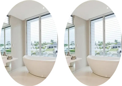KASHTABHAN 30 cm Oval Shape Magic Mirror Sticker – for Home & Bathroom Décor Double-sided Sticker(Pack of 2)