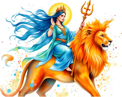 stylishdecor 78 cm maa durga with lion Self Adhesive Sticker(Pack of 1)