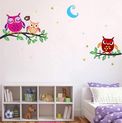 InkHex 94 cm Beautiful Owls Couple On Tree Branch Wall Sticker Self Adhesive Sticker(Pack of 1)