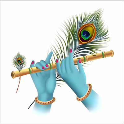 Vinay Cotten 40 cm Krishna Flute with Peacock Feather Wall Sticker for Home Decor – 40 x 40 CM Self Adhesive Sticker(Pack of 1)