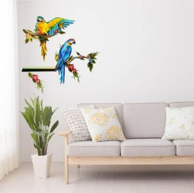 Rangeele 30 cm 3D Colourful Parrots'' Wall Sticker Multi (60 cm x 40 cm) Self Adhesive Sticker(Pack of 1)