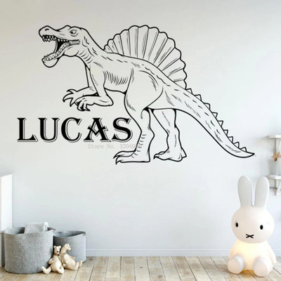 SnappyVinyl 42 cm Large Size Custom Name Dinosaur Wall Stickers Self Adhesive Sticker(Pack of 1)