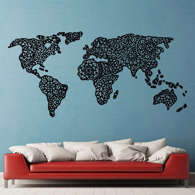 SnappyVinyl 89 cm World Map Self Adhesive Sticker(Pack of 1)