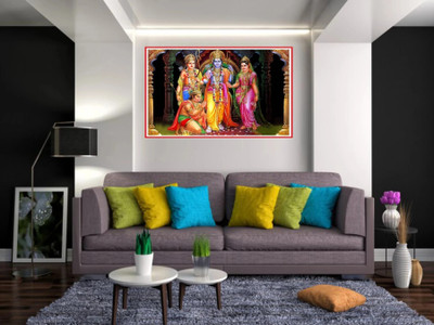 Sahaj Décor 56 cm Shree ram sita ji with laxman,Hanuman ji wall poster Fof Home size (91x56 cm ) Self Adhesive Sticker(Pack of 1)
