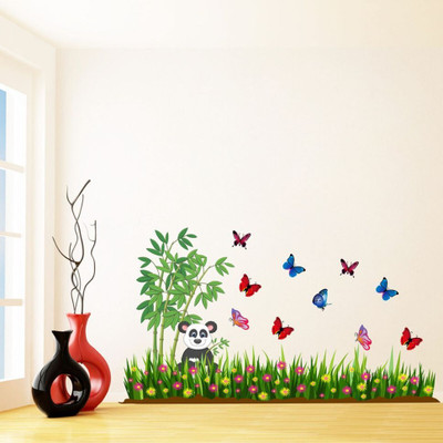 Decor hubb 90 cm Panda grass with butterfly Self Adhesive wall sticker ( 90 x 60 cm ) Self Adhesive Sticker(Pack of 1)