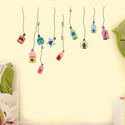 walkart 2.54 cm colourful bottle hanging design Removable Sticker(Pack of 1)