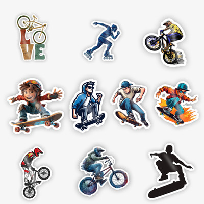 STICK STORE 2.8 inch Extreme Sports Stickers Pack – BMX, Skateboard, Rollerblade & Bike Love Decals Self Adhesive Sticker(Pack of 10)