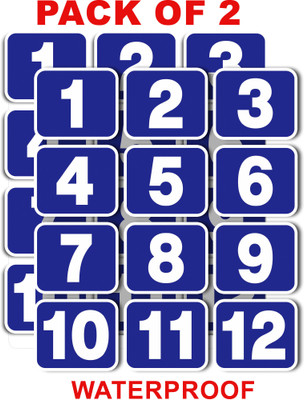 ShubhFly 3.5 inch 1 to 12 Number Sticker Blue Colour Number Size 3x2.5 Inch Waterproof Laminated Self Adhesive Sticker(Pack of 12)