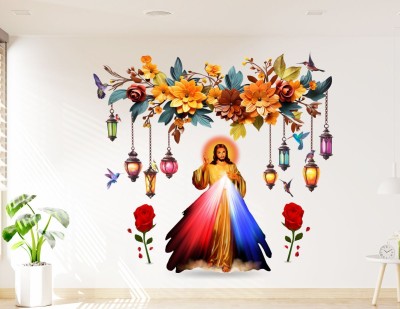 DivineDesigns 46 cm Jesus Christ Flowers & Jhoomar Wall Sticker Self Adhesive Sticker(Pack of 1)