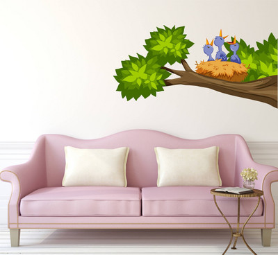 Flipkart SmartBuy 80 cm Chicks In Nest On Tree Branch|Decoration For Home|Removeble Self Adhesive Sticker(Pack of 1)