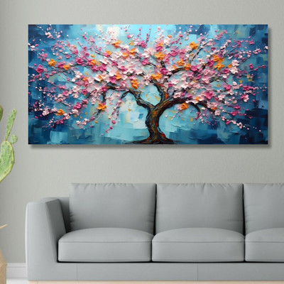 saf 48 inch Unframed Rolled Art Print Beautiful Tree Canvas For Home Décor CR-218 Self Adhesive Sticker(Pack of 1)