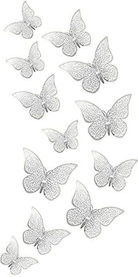 JAAMSO ROYALS 120 cm Silver 3D Butterefly Home Décor Wall Sticker Self Adhesive Sticker(Pack of 10)