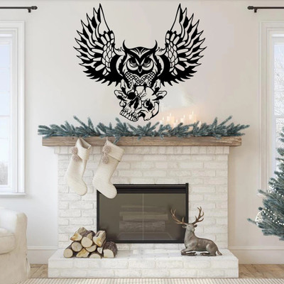 SnappyVinyl 56 cm Modern Owl with Skull Self Adhesive Sticker(Pack of 1)