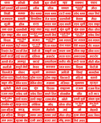ShubhFly 4 cm Masala Sticker Red 160 Labels Pack of 1 Kitchen Containers/Pantry Masala Name Self Adhesive Sticker(Pack of 160)