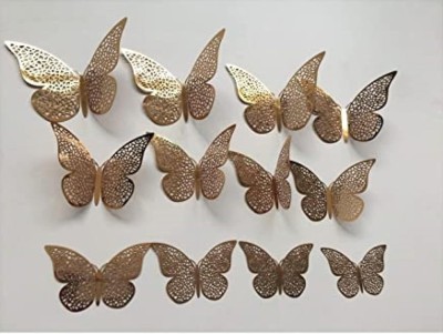 Roommates 90 cm Golden 3D Butterfly Peel And Stick Wall Sticker (Golden , Set of 12 pcs) Self Adhesive Sticker(Pack of 1)